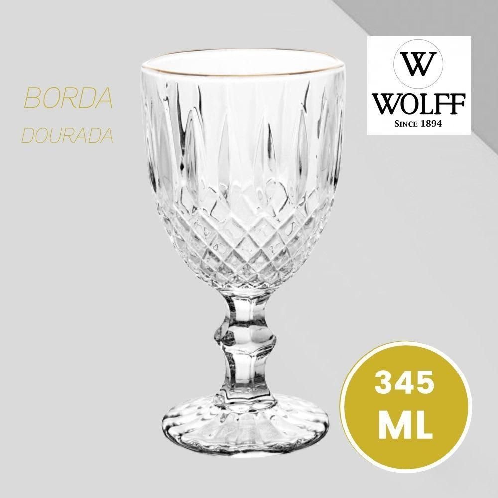 Jogo 2 Taça de Vidro Transparente com Borda Dourada Fio de Ouro Greek 345ml Wolff - 7