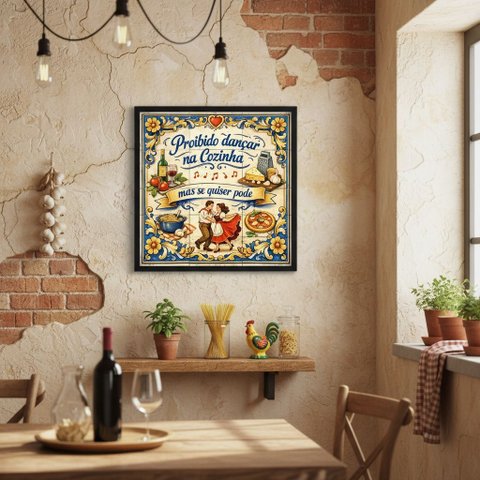 Quadro Proibido Dançar na Cozinha 33x33cm Mold Branca