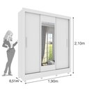 Ver imagem 3 de Guarda Roupa Casal 3 Portas Taiffa 190cm com Espelho e Pés Yescasa Branco/Neve