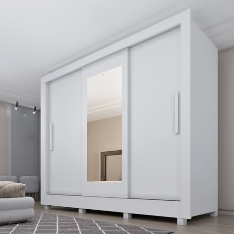 Guarda Roupa Casal 3 Portas Taiffa 190cm com Espelho e Pés Yescasa Branco/Neve