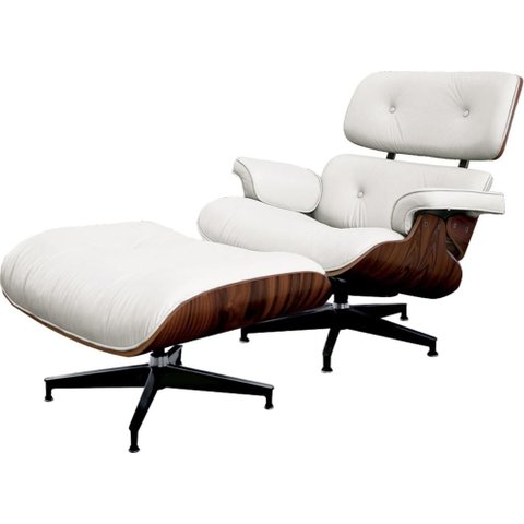 Poltrona Charles Eames com Puff Couro Natural Branco - 34560
