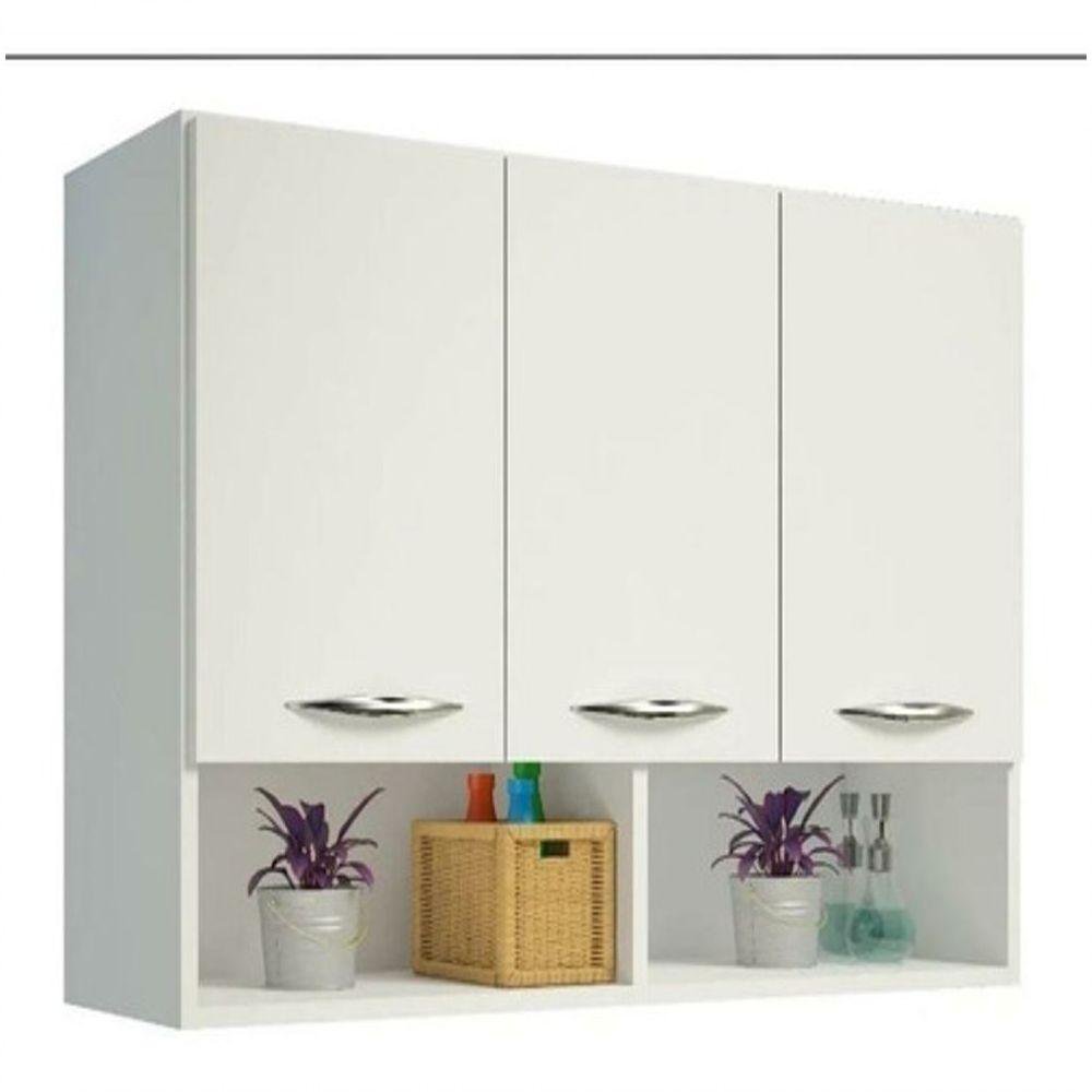 Armário Suspenso Expositor Branco 90cm de 3 Portas - 1