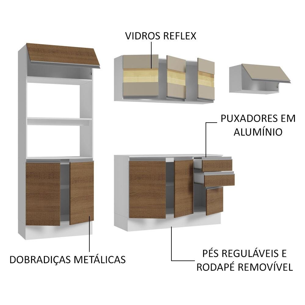 Armário de Cozinha Completa 100% MDF 250cm Branco/Rustic/Crema Smart Madesa 03 - 5