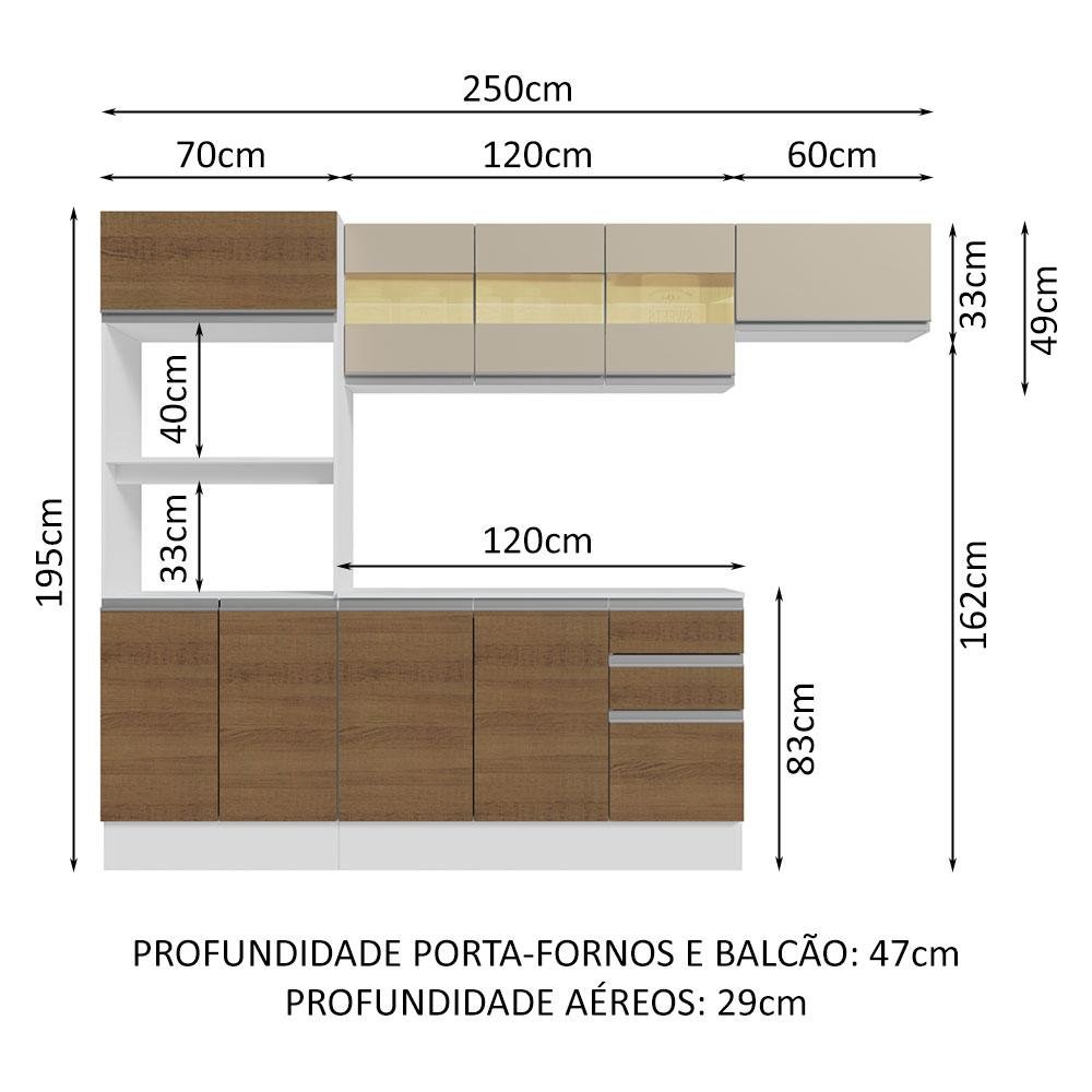 Armário de Cozinha Completa 100% MDF 250cm Branco/Rustic/Crema Smart Madesa 03 - 4