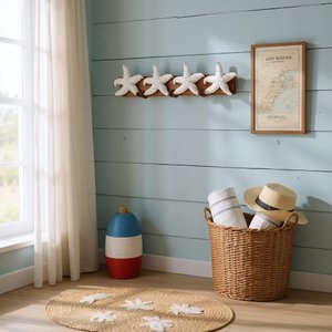 Cabideiro e Porta-chaves Estrelas Branco em Madeira e Resina 39x9,5x5,5 Cm