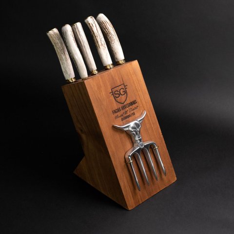 Cepo Churrasqueiro Sg Inox 3mm- Facas, Chaira e Garfos em Chifre de Cervo Natural