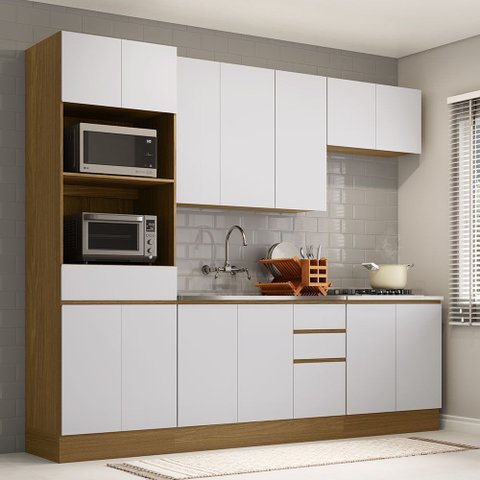 Cozinha Completa 5 Peças com Espaços para Micro-ondas e Tampo 270 Cm Slim Luciane Móveis