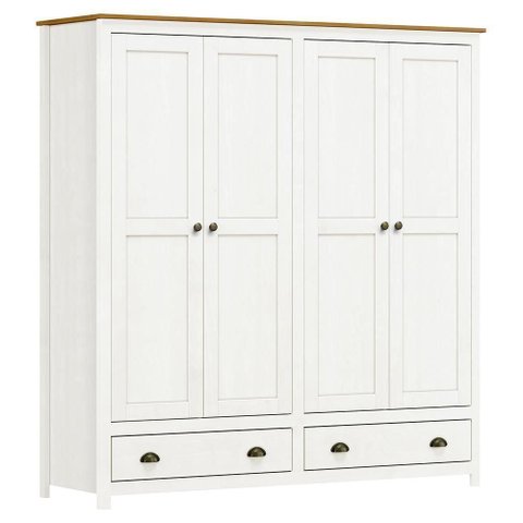 Guarda Roupa Solteiro Topázio 4 Portas e 2 Gavetas Branco-Freijó - Finestra Móveis Branco-Freijó