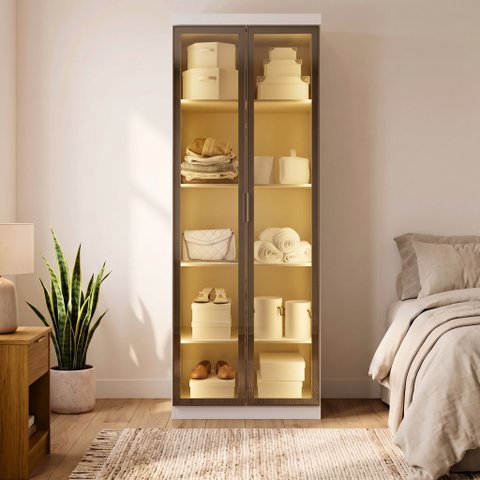 Guarda-Roupa Modulado Reflecta 2 Portas com LED e Prateleiras 100% MDF Cairo Branco/Neve