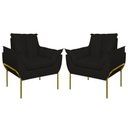 Ver imagem 1 de Kit 02 Poltronas Base Metal Dourada Sala Quarto Balaqui Decor Preto