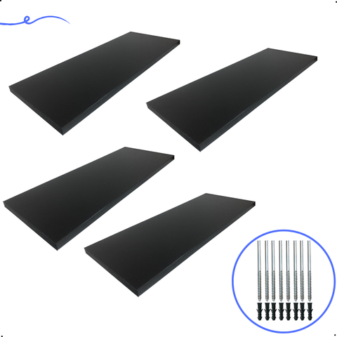 Kit 4 Prateleira Preta 50X20 + Suporte Flutuante Mdf Organizadora Decoração Cozinha Banheiro Sala
