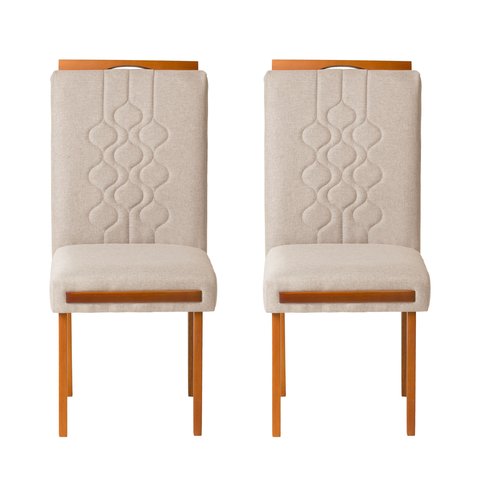 Kit 2 Cadeiras Estofadas de Jantar Tulipa - Mdf em Linho Pés em Madeira - Vintage Decor - Bege