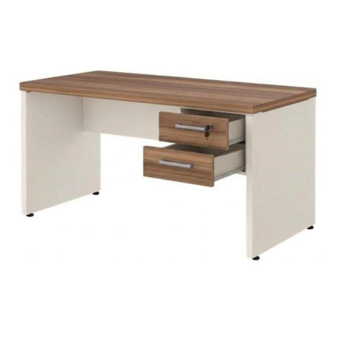 Mesa de Escritório Executiva Reta com Gavetas 1,70m x 0,70m (Tampo 40mm) Nogal Sevilha / Champanhe