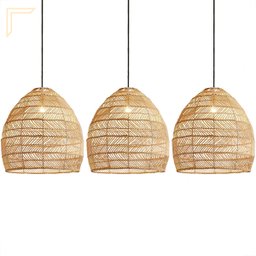 3 Pendente de Vime Fibra Natural em Rattan E27 Cesto Nat15 - 1