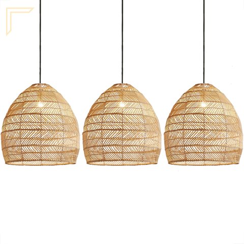 3 Pendente de Vime Fibra Natural em Rattan E27 Cesto Nat15