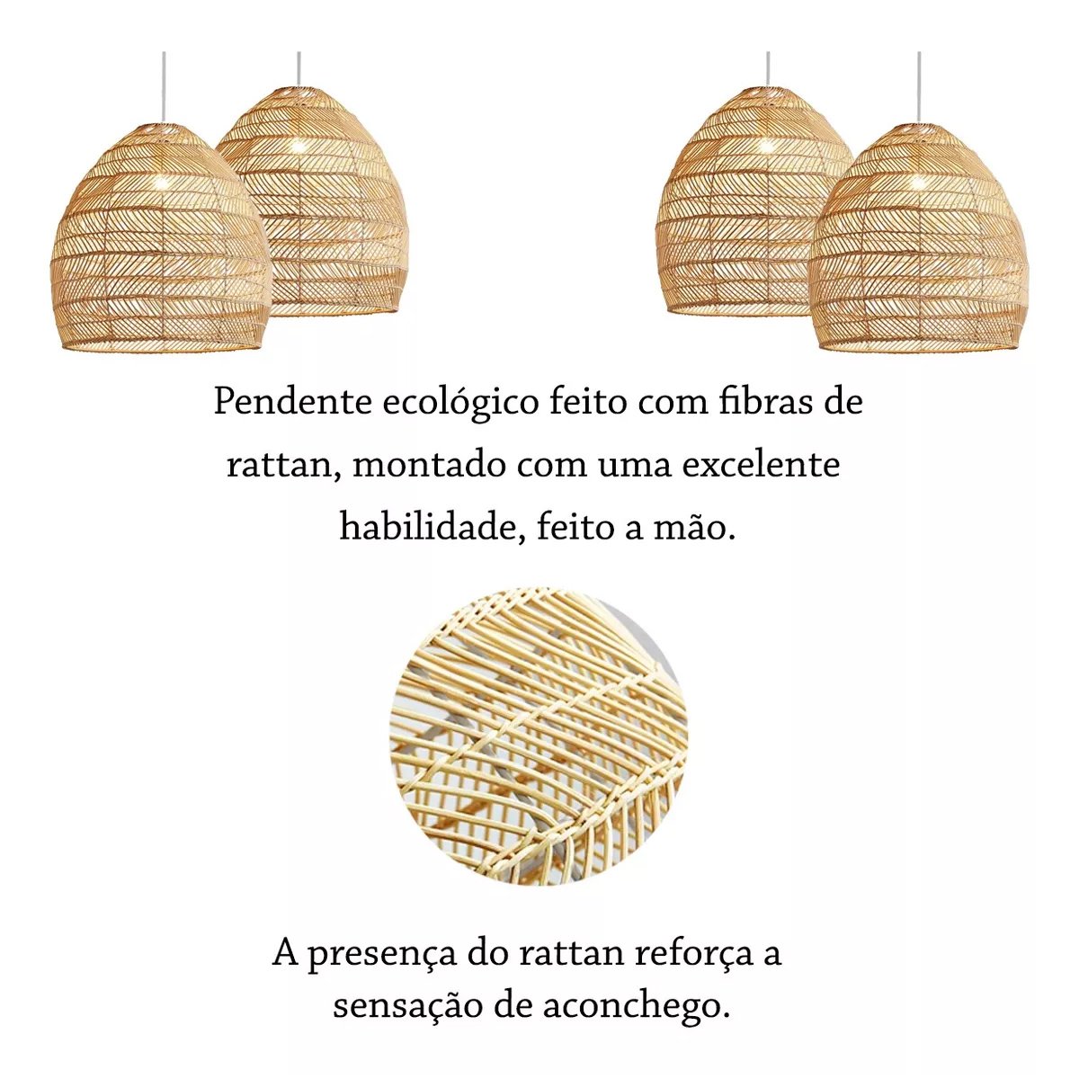 3 Pendente de Vime Fibra Natural em Rattan E27 Cesto Nat15 - 7