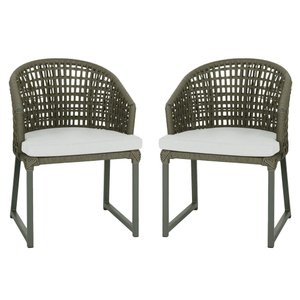 2 Cadeira Noronha Aluminio Micro Pintura Verde, Tr. Telinha Corda Nautica Verde Militar, Estofado -