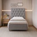 Ver imagem 1 de Cabeceira para Cama Solteiro Estofada Capitonê Luna Vilajo em Suede Cinza – 0,88 m