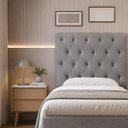 Ver imagem 2 de Cabeceira para Cama Solteiro Estofada Capitonê Luna Vilajo em Suede Cinza – 0,88 m