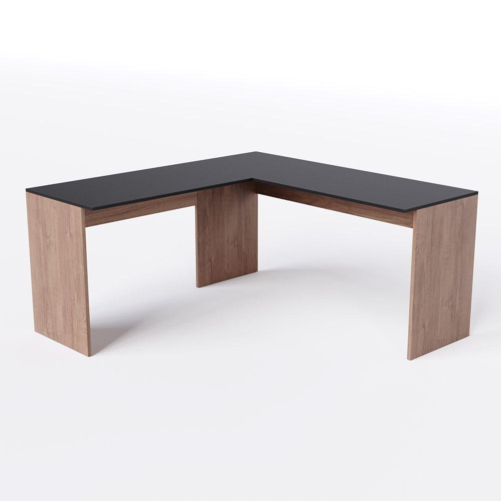 Mesa em L para Escritório 120cm Cor:preto com Freijó