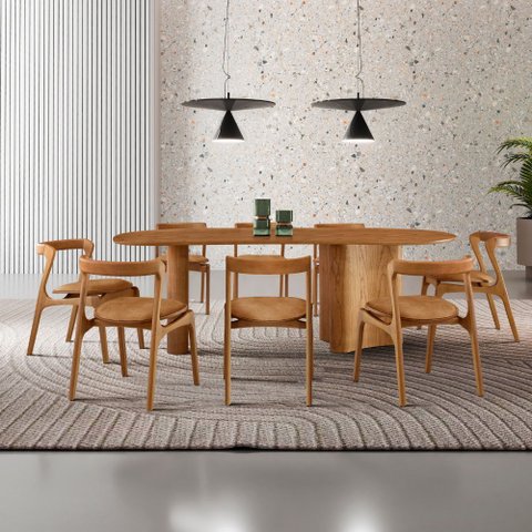 Mesa de Jantar Soláris 220cm Madeira Tampo Laminado Orgânico com 8 Cadeiras Solaris
