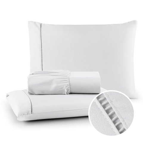 Kit Lençol Queen com Fornhas 400 Fios Percal 100% Toque Macio Cor:branco