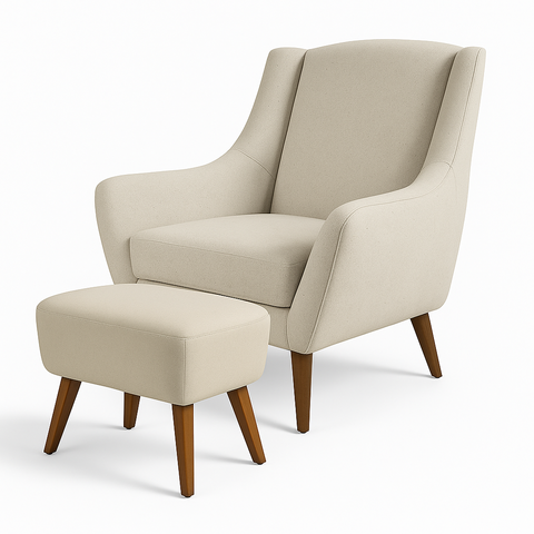 Poltrona Dekorien Juliet Linho Cru com Pés com Puff Decoração