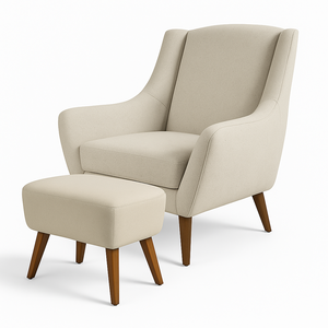 Poltrona Dekorien Juliet Linho Cru com Pés com Puff Decoração