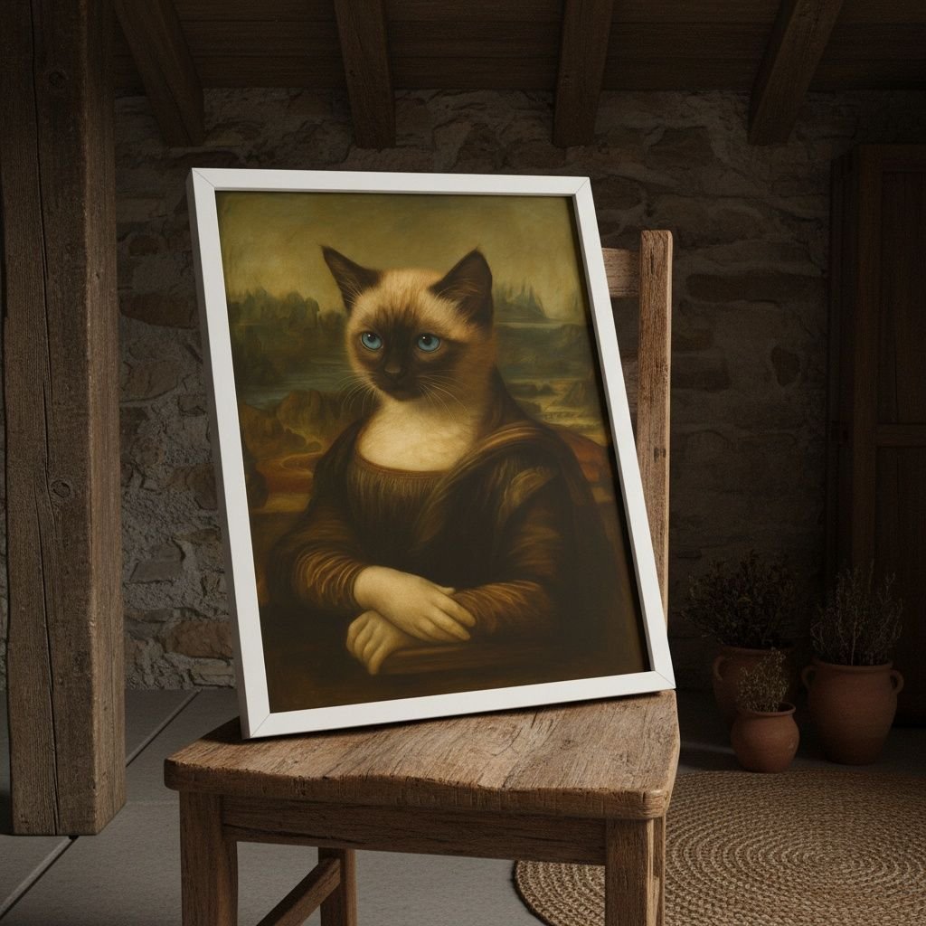 Quadro Decor Mona Lisa Mona Cat 33x24cm Mold Branca | MadeiraMadeira