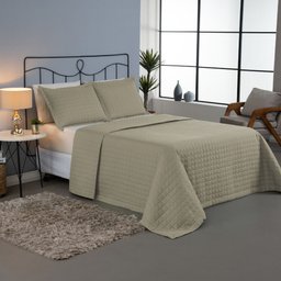 Kit Cobre Leito Colcha Bellini Queen Dupla Face Percal 300 Fios Textura Matelassê 3 Peças - Cáqui - 2