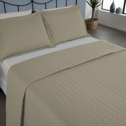 Kit Cobre Leito Colcha Bellini Queen Dupla Face Percal 300 Fios Textura Matelassê 3 Peças - Cáqui - 3