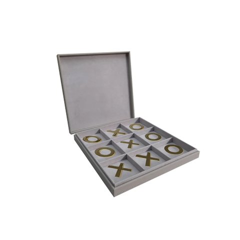 Peça Decorativa Jogo da Velha em Couro Sintético Cinza e Dourado 29cm Th0064 Btc