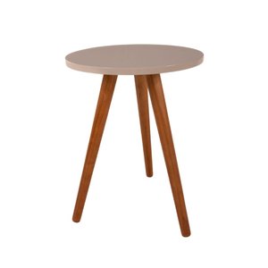 Mesa Lateral Tabriz Individual Pequena Off White e Amadeirado Pé Palito e Tampo Redondo - Sofisticaç