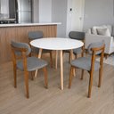 Ver imagem 1 de Kit Mesa Jantar 90cm Branca & 4 Cadeiras Estofadas Linho Cinza-Escuro