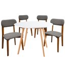 Ver imagem 2 de Kit Mesa Jantar 90cm Branca & 4 Cadeiras Estofadas Linho Cinza-Escuro