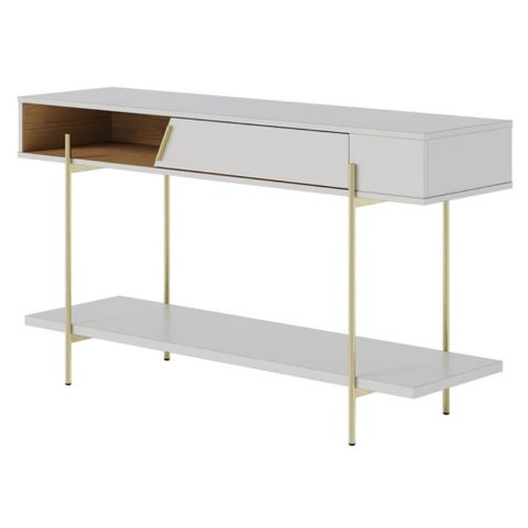 Aparador para Sala de Jantar Sena 136 Cm Pes Metal Off White Matte Freijo Clb
