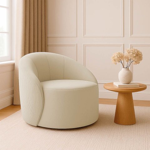 Poltrona Decorativa Orgânica Giratória Lua Cotelê/veludo Bege D03 - D’Rossi