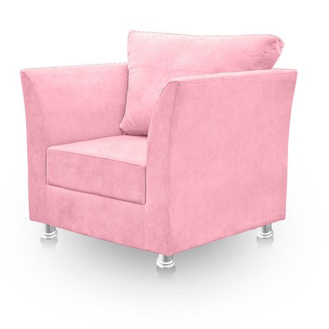 Poltrona Decorativa para Quarta, Sala e Escritorio Lisboa Suede Rosa Bebe- Modena Decor