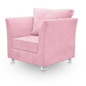 Poltrona Decorativa para Quarta, Sala e Escritorio Lisboa Suede Rosa Bebe- Modena Decor