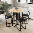 Ver imagem 1 de Conjunto Mesa Redonda Pinus 4 Cadeiras Pequena Estofado Industrial Black