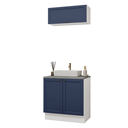 Ver imagem 2 de Conjunto Gabinete para Banheiro 80cm 3 Portas Branco/Azul Vik Madesa 02