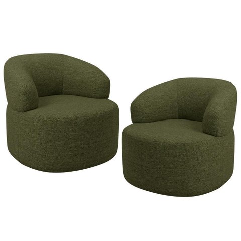 Kit 02 Poltronas Giratória Orgânica para Sala de Estar Living Helena L02 Linho Verde - Lyam Deco