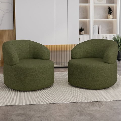 Kit 02 Poltronas Giratória Orgânica para Sala de Estar Living Helena L02 Linho Verde - Lyam Deco