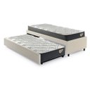 Ver imagem 1 de Bicama Box Solteirão em Courino Linho Areia 96x203 com Dois Colchões Adapto Molas Ensacadas Ecoflex
