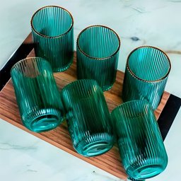 Jogo com 6 Copos Cameratta de Vidro Verde com Borda Dourada para Agua ou Suco 425ml - 4