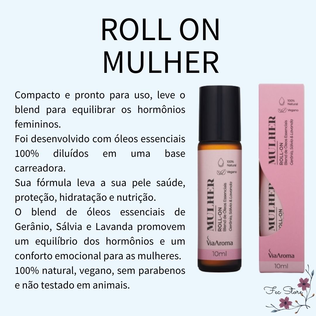 Roll On Mulher Blend de Óleos Essenciais Via Aroma 10ml - 2