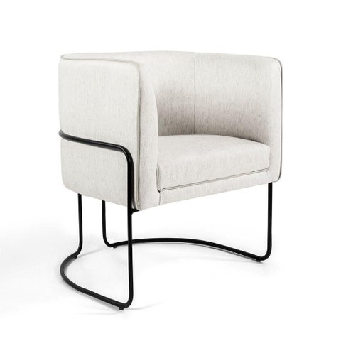 Poltrona Betina Linho Creme A-48 Base de Aço Preto D´rossi