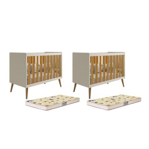 Kit Gêmeos Berço Americano Isis Areia/savana com Colchões Supreme - Reller Móveis
