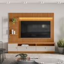 Ver imagem 2 de Conjunto Painel Ripado Betina com 1 Rack e 1 Módulo Lateral Esquerdo Nature e Off White 225x198 Cm -