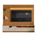 Ver imagem 1 de Conjunto Painel Ripado Betina com 1 Rack e 1 Módulo Lateral Esquerdo Nature e Off White 225x198 Cm -